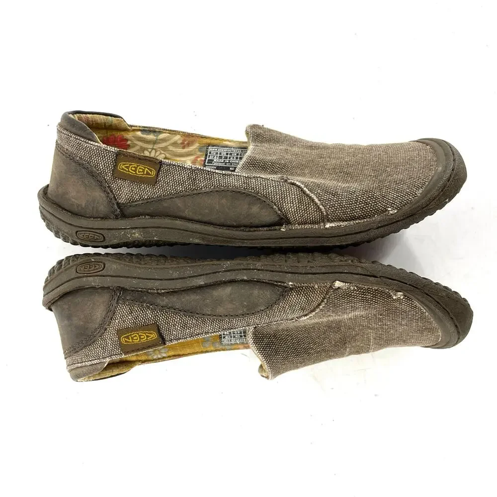 Keen Women's 7 / 37.5 Gray Cush Golden Summer Canvas Leather Slip on Loafers - Picture 5 of 7